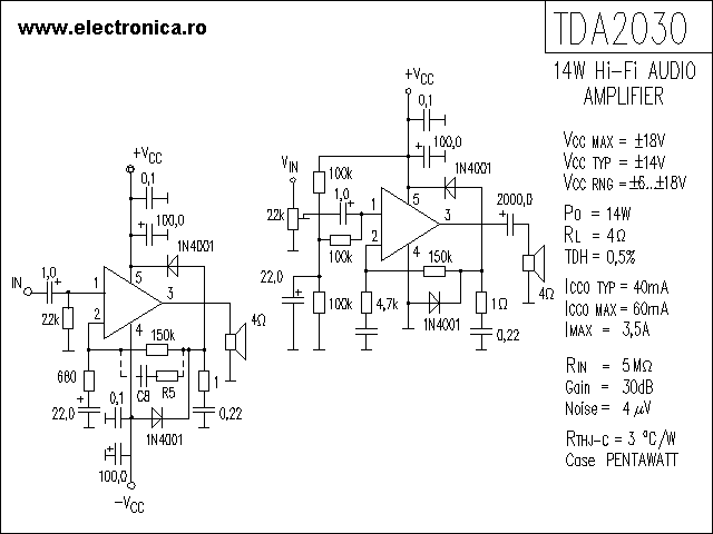 TDA2030 power audio amplifier schematic