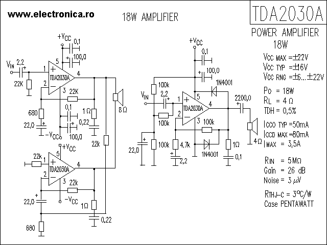 TDA2030A power audio amplifier schematic
