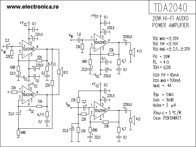 TDA2040 power audio amplifier schematic