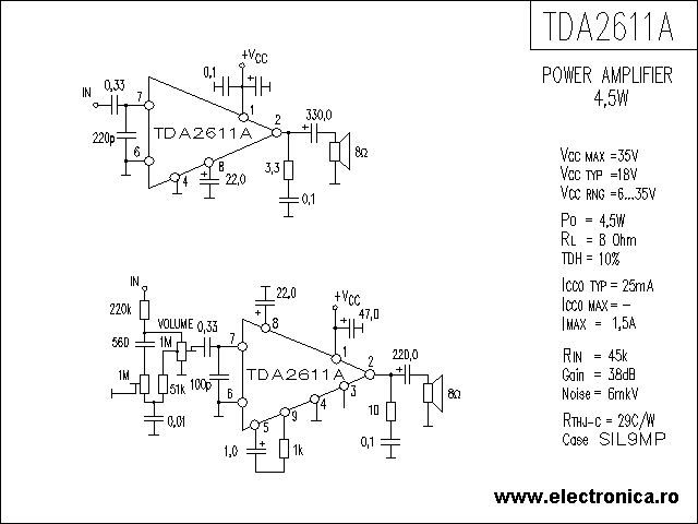 TDA2611A power audio amplifier schematic
