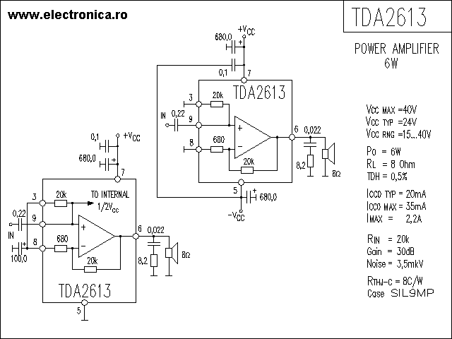 TDA2613 power audio amplifier schematic