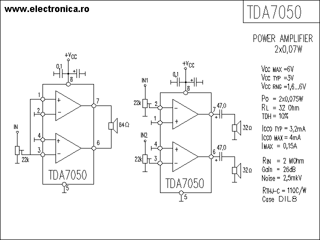 TDA7050 power audio amplifier schematic