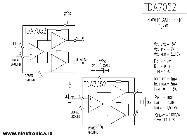 TDA7052 power audio amplifier schematic