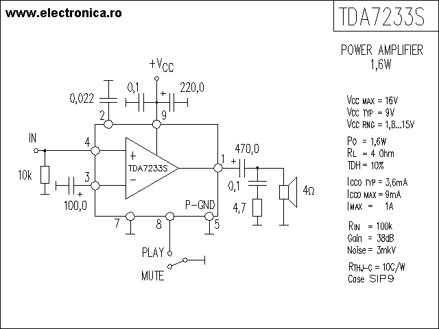 TDA7233S power audio amplifier schematic
