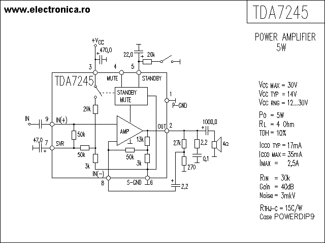 TDA7245 power audio amplifier schematic