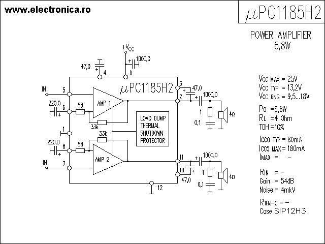 uPC1185H2 power audio amplifier schematic