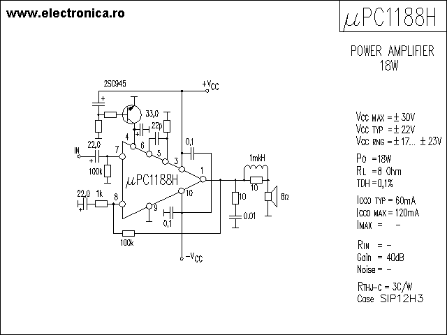 uPC1188H power audio amplifier schematic