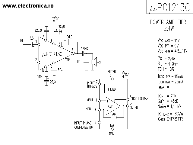 uPC1213C power audio amplifier schematic