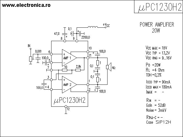 uPC1230H2 power audio amplifier schematic