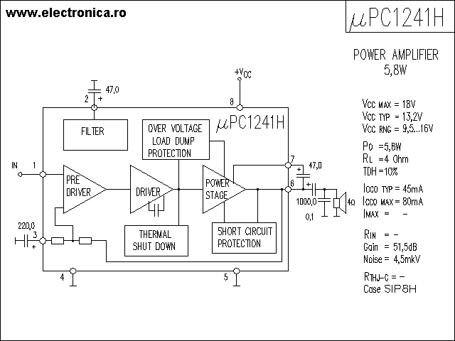 uPC1241H power audio amplifier schematic