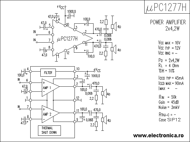 uPC1277H power audio amplifier schematic