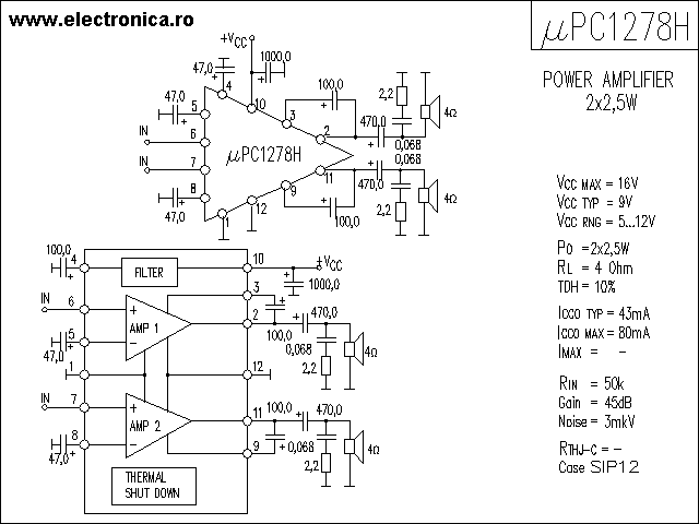 uPC1278H power audio amplifier schematic