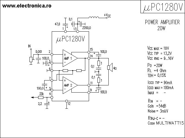 uPC1280V power audio amplifier schematic