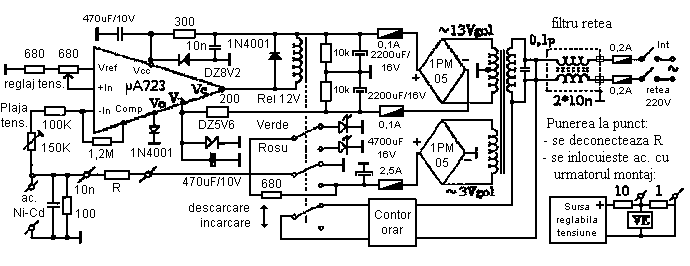 Schema electronica a aparatului de reconditionat acumulatori Ni-Cd